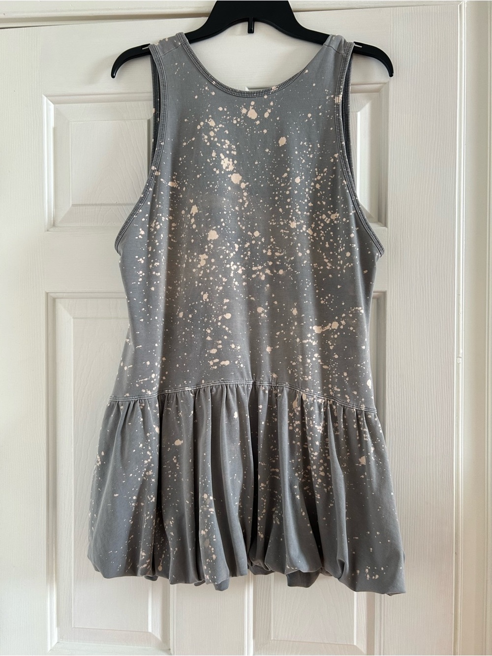 FP Movement by Free People Gray Tank with Cream Splatter Bubble Hem